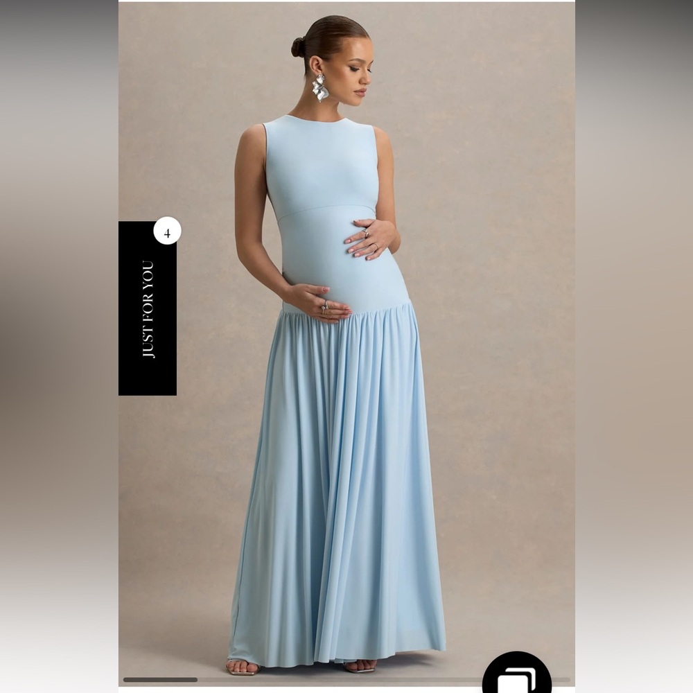 CLUB L OUTLINE - POWDER BLUE MATERNITY MAXI DRESS WITH DRAPED SKIRT